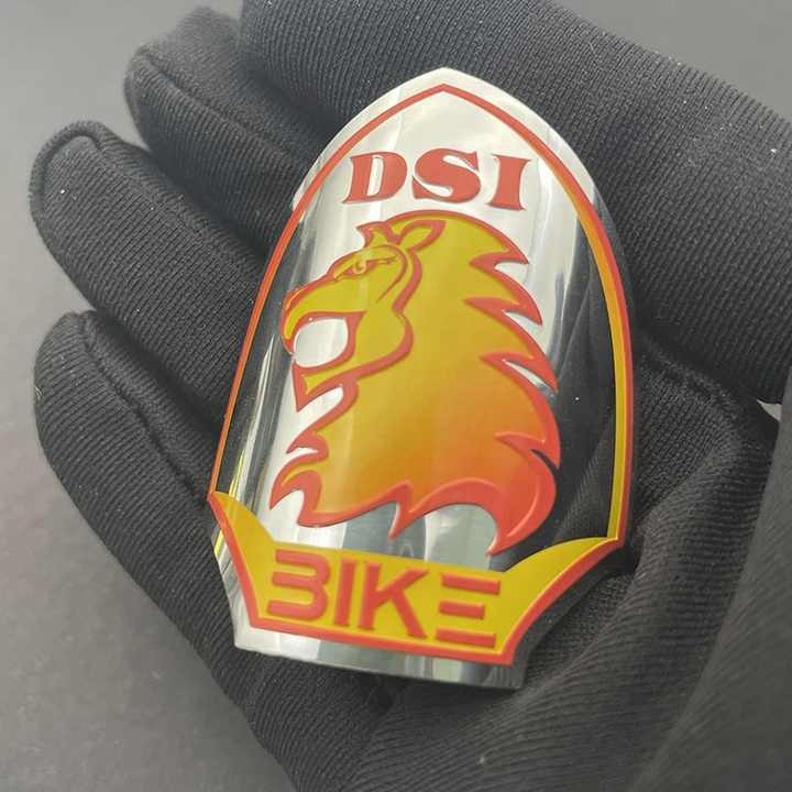 Custom manufacturer 3d metal bicycle motorcycle logo self adhesive metal embossed stickers