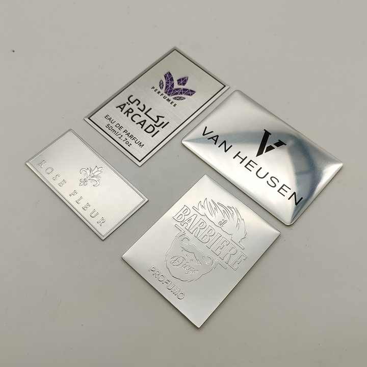 Hot Sales Customized Styles Aluminium Embossed&Engrave Logo Cosmetics Sticker Metal Packaging Label For Perfume Bottle
